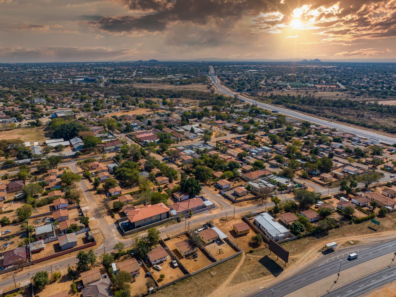 aerial view ,residential neighborhood, Gaborone city, in Gaboron